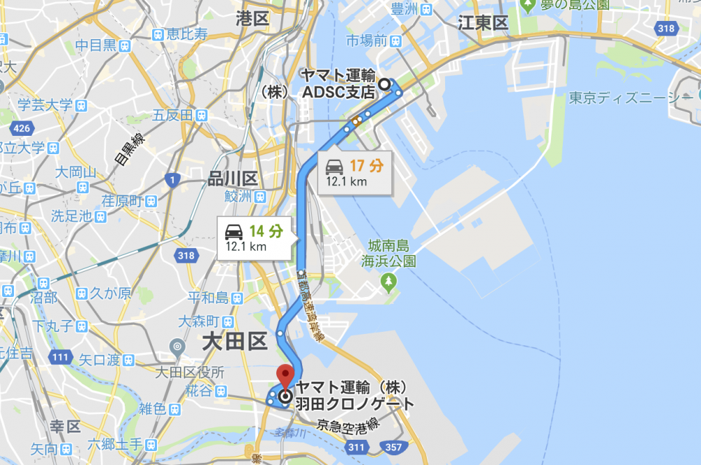 ADSC支店 から羽田クロノゲートまでの地図