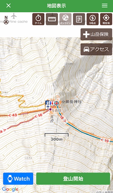 山レコで富士山の五合目からのルートがダウンロードされた時のスクリーンショット